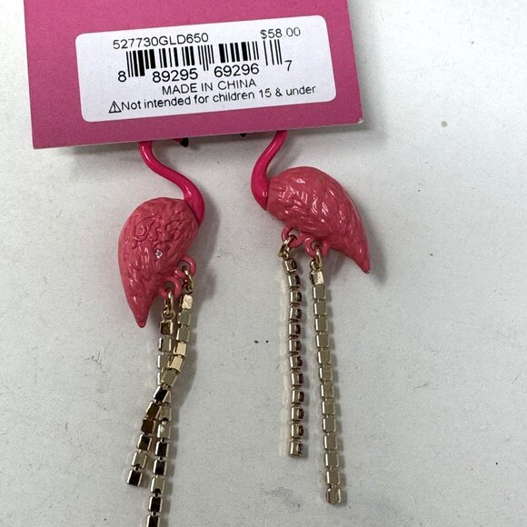 Betsey Johnson Flamingo Watermelon Statement Earrings With Rhinestone Accents - Picture 6 of 7